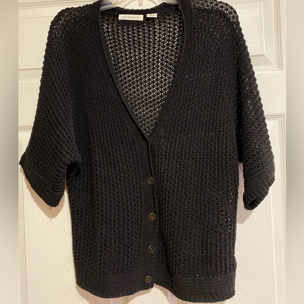 Liz Claiborne black sheer knit sweater. Size XL